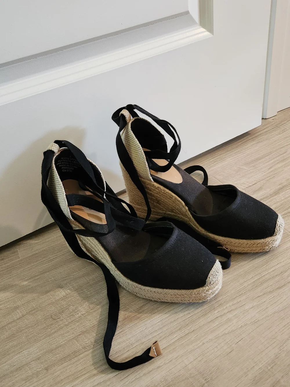 Express Women's Black Espadrille Wedge Lace-Up Heels
